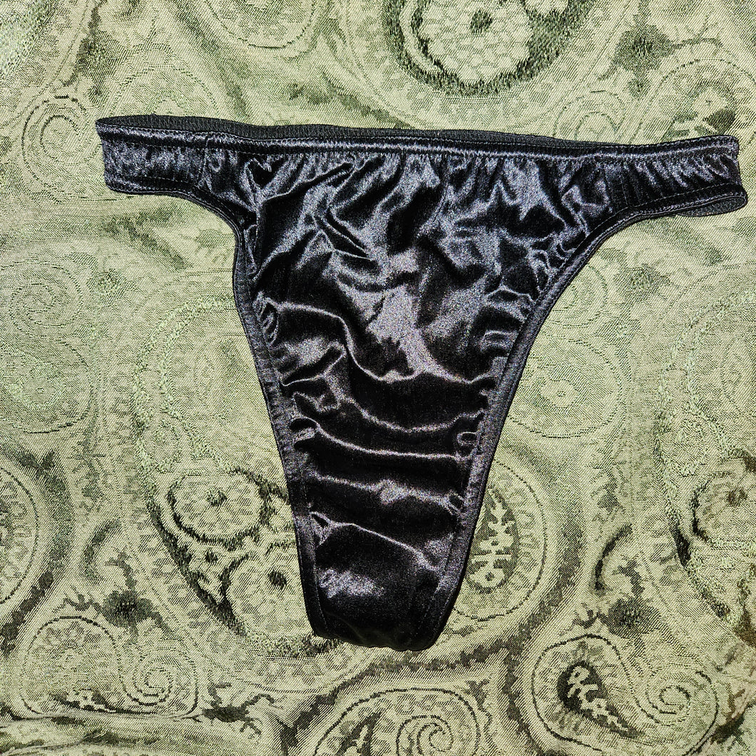 NEW Black K&L Fancy Satin THONG MEDIUM