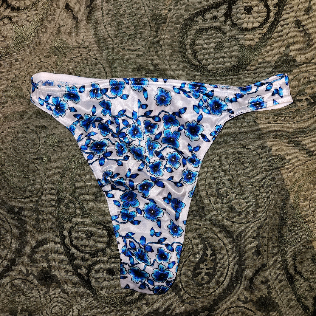 NEW Blue Flowers K&L Fancy Satin THONG MEDIUM